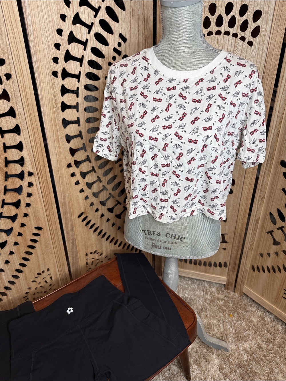 Nike White Crop Top with Red and Black Graphic Print